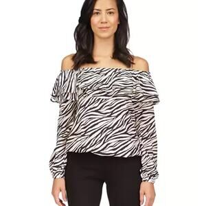 NWT Michael Michael Kors Women's Stadium Ruffle Blouse Zebra Print Size Small